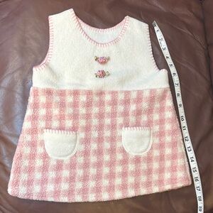 Source Unknown Pink and White Gingham Fleece Dress Vest Vintage Mint so soft
